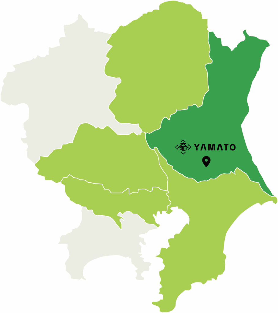 牛久市にピンがささった、関東地方の地図